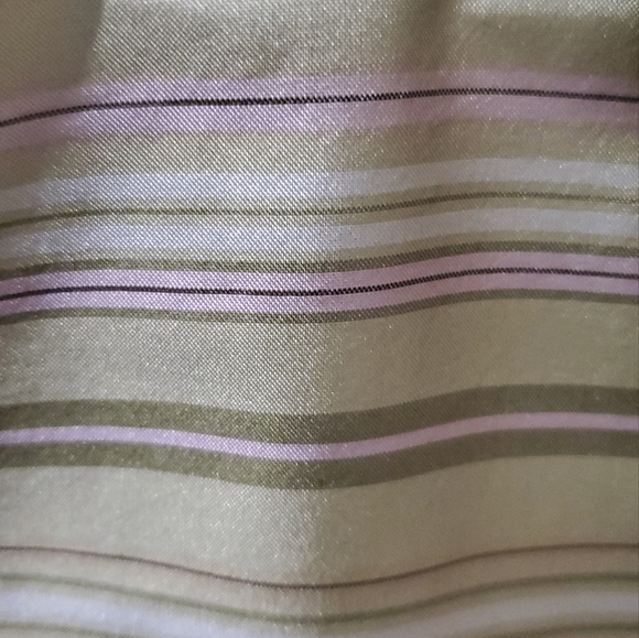 Pinstripe button down shirt Gold, pink and tan . Ann Taylor 100% silk - Picture 6 of 7